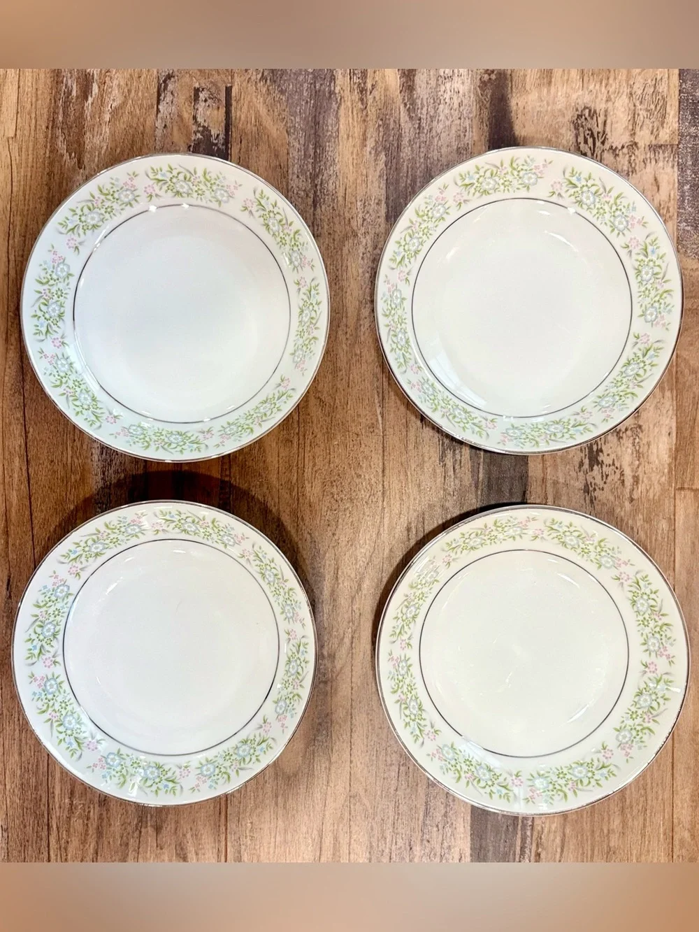4 Taihei Springtime Vintage Fruit Dessert Bowl Silver Platinum Japan Flower Bone